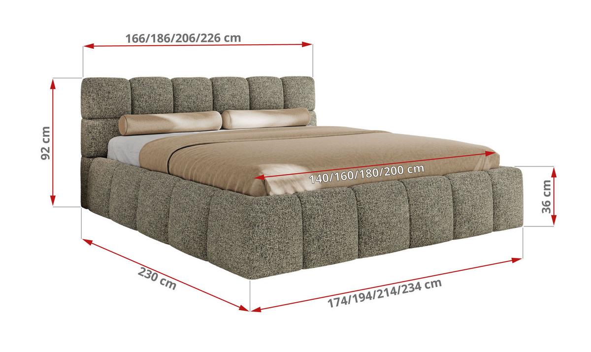 POLSTERBETT NIRA CLASSIC 140/200 - Grau Strukture - ohne Matratze - Grau, Textil (140/200cm) - MKS