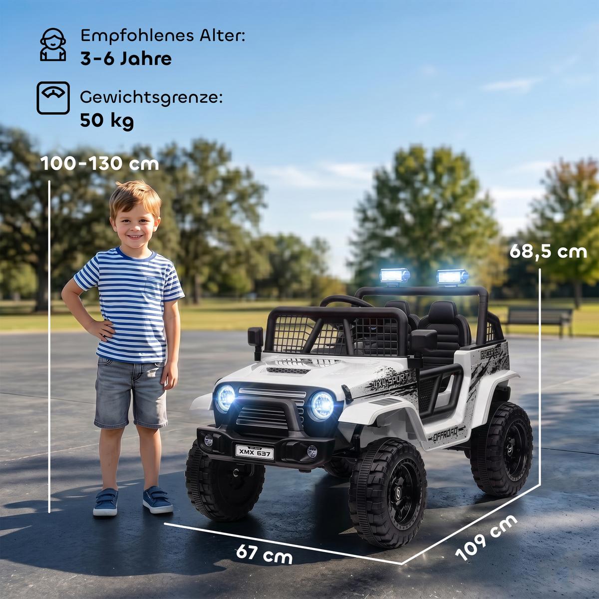 KINDER-ELEKTROAUTO Kunststoff Metall Weiß - Weiß, Metall (109/67/68.5cm) - AIYAPLAY