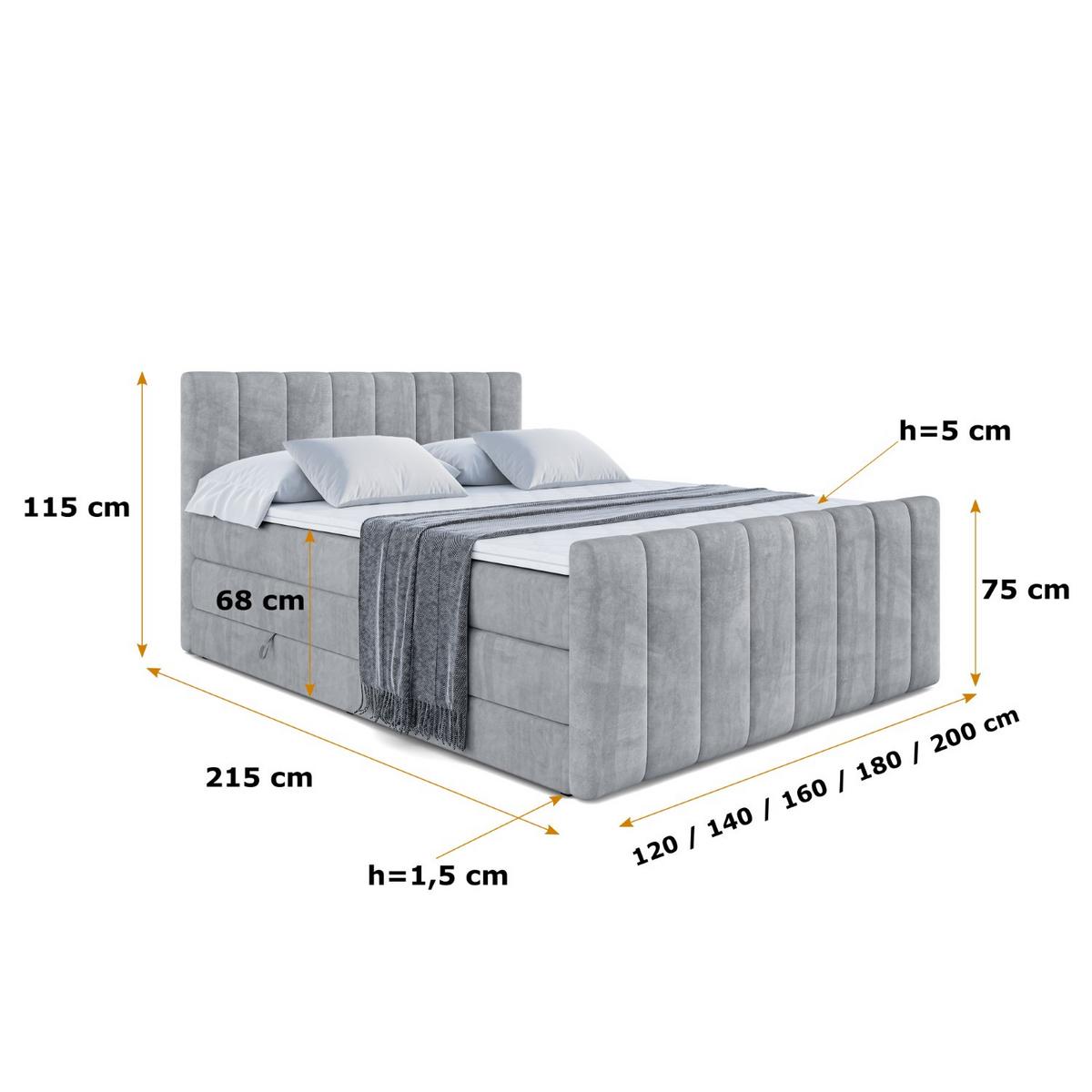 BOXSPRINGBETT OTTA-Z KING - 120x200 - H3/H4 - Grau - Grau, Holzwerkstoff (120/200cm) - ALTDECOR