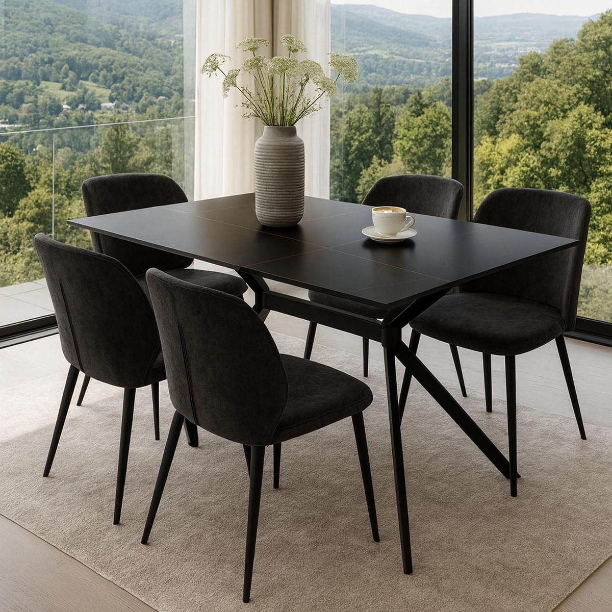 ESSZIMMERTISCH eckig Schwarz - Schwarz, Stein (70/120/76cm) - MCW