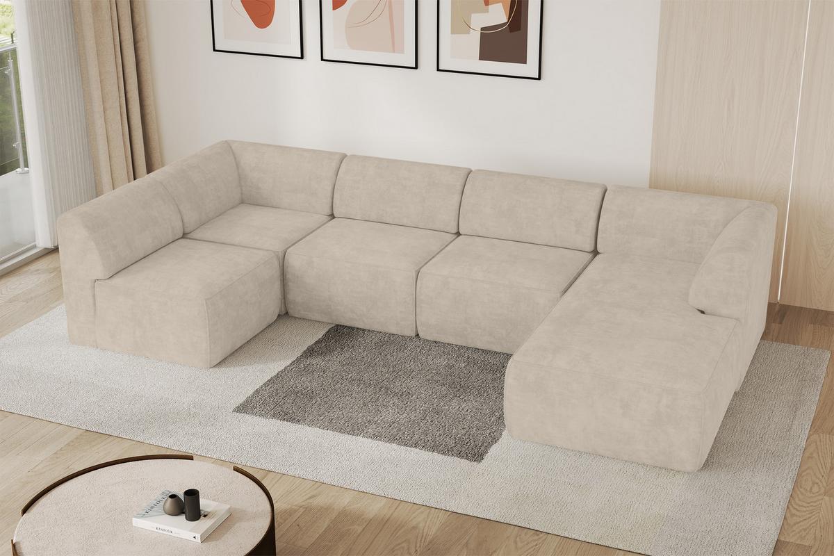 WOHNLANDSCHAFT Ottomane Rechts MOVO-L 345x180x78 cm Beige Velours - Mokka, Holzwerkstoff/Kunststoff (180/78/345cm) - ALTDECOR