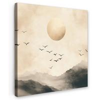 LEINWANDBILD Landschaft - Japandi - Vogel Deko Groß 90x90 cm - Beige, Textil (90/90cm) - MuchoWow