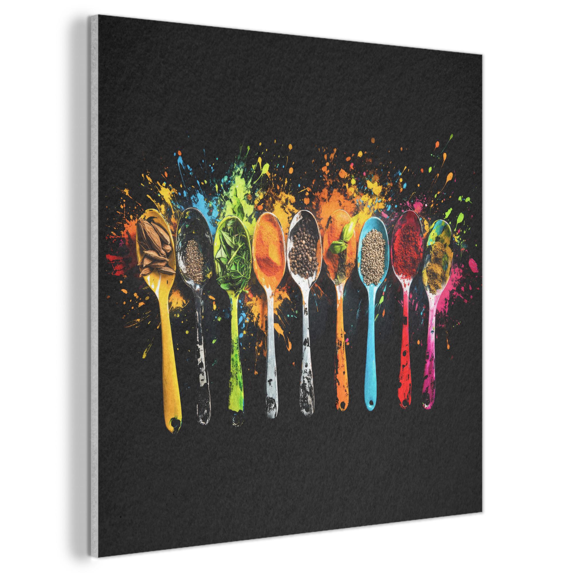 AKUSTIKBILD Löffel - Gewürze - Modern - Graffiti - Farbe - Farbenfroh Akustikpaneele 80x80 cm - Multicolor, Kunststoff (80/80/0.9cm) - MuchoWow