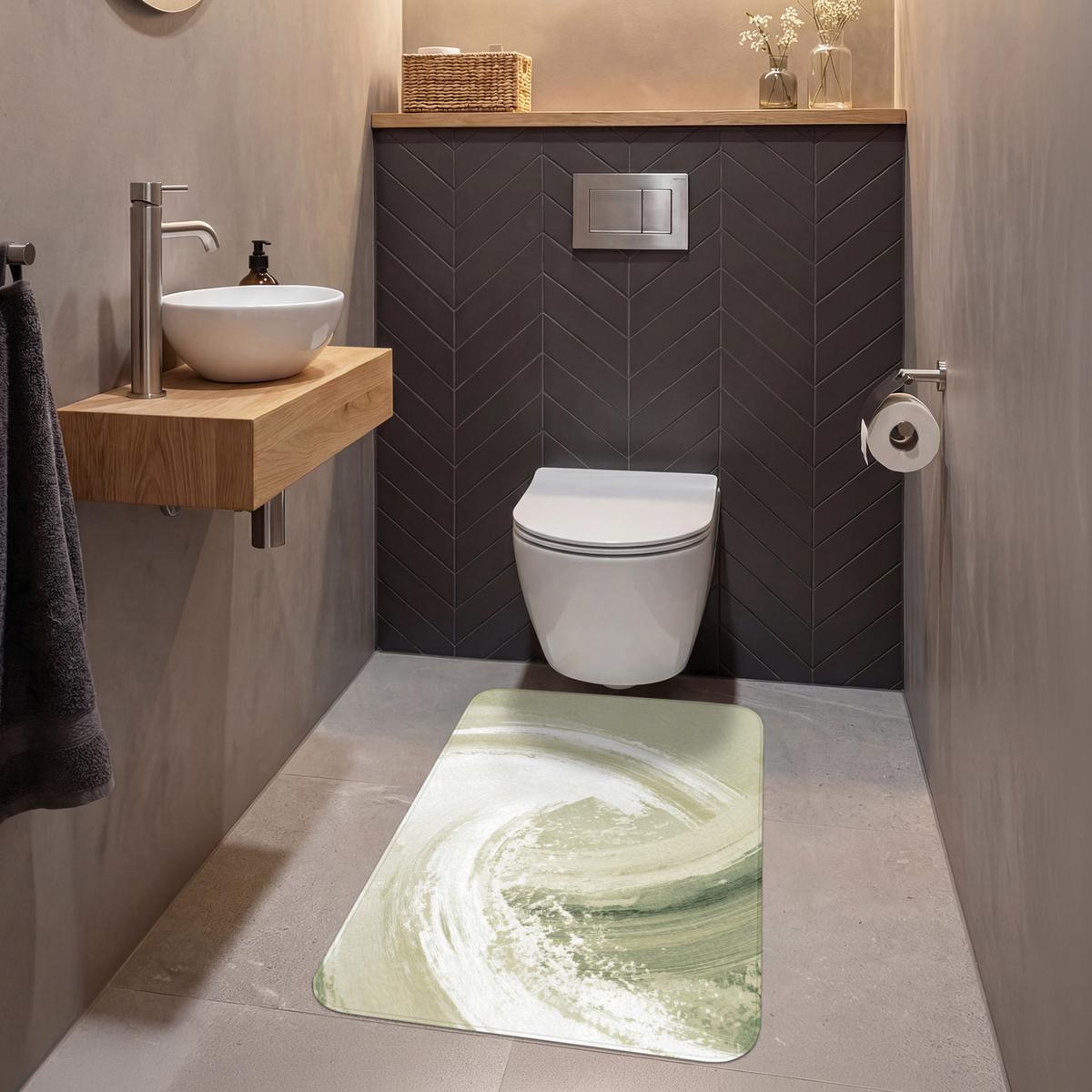 WC-VORLEGER Abstrakt - Pinselstriche - Wellen - Grün Toilettenvorleger 60x90 cm - Mintgrün, Textil (60/1cm) - OnlyWow