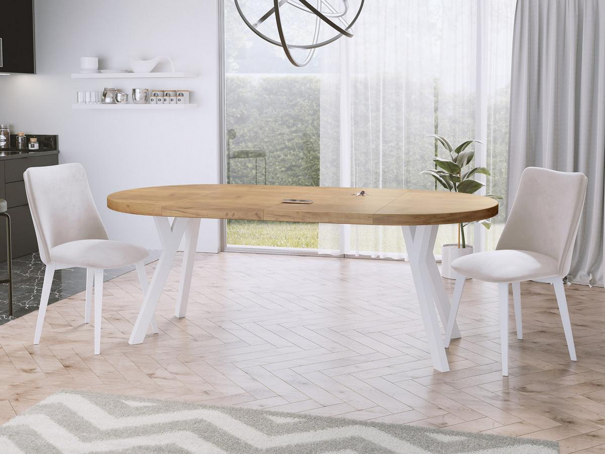 ESSTISCH Twixy runder ausziehbarer, Wotan Eiche 90-170/90/76 cm - Eiche Wotan/Weiß, Holz/Holzwerkstoff (90/170/76cm) - WFL GROUP