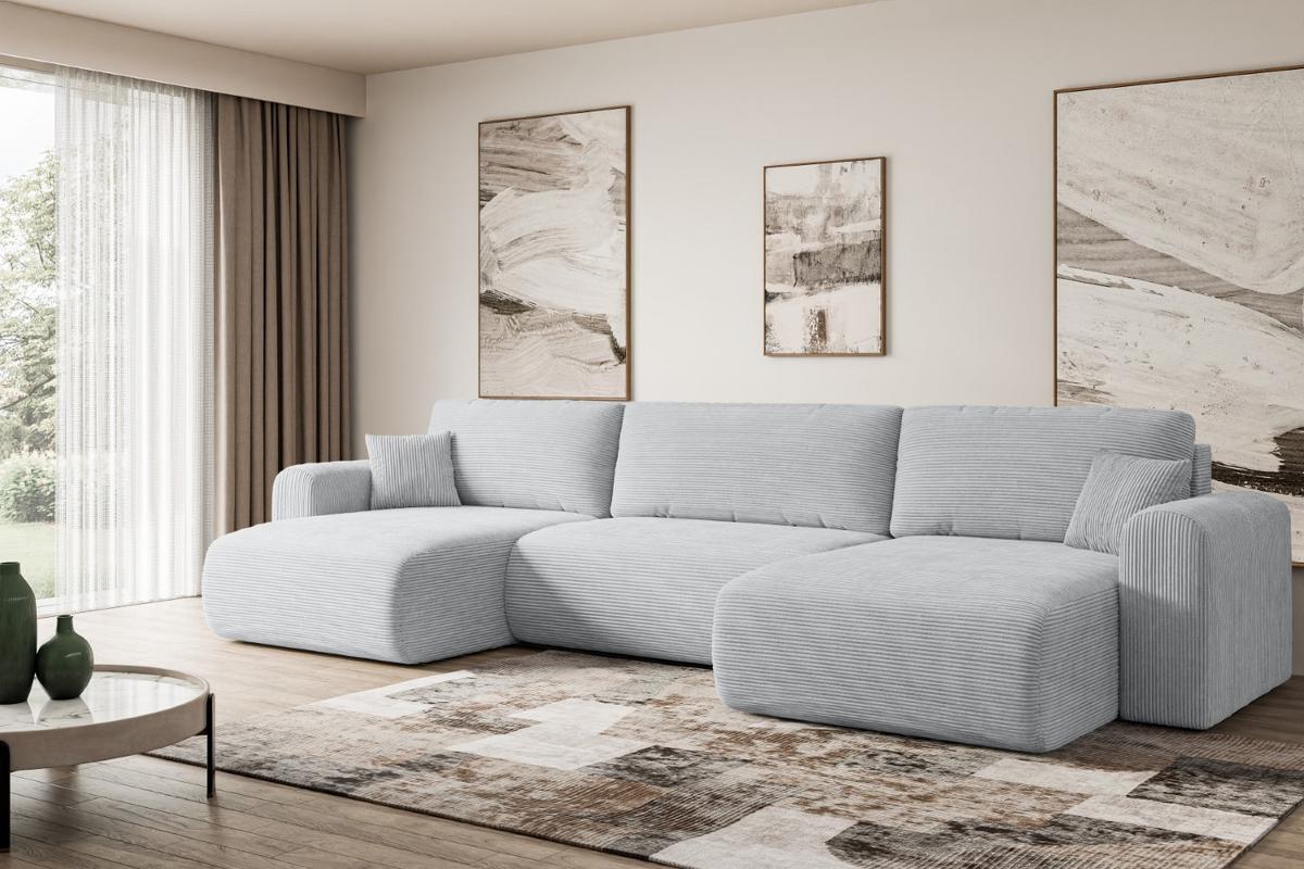 WOHNLANDSCHAFT mit Schlaffunktion und Bettkasten ORRO-U - 362x145x83 cm Grau Cord - Schwarz/Grau, Holzwerkstoff/Kunststoff (362/83/145cm) - ALTDECOR
