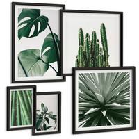 BILDER SET 5er Set - 50x50 cm & 20x30 cm & 40x60 cm Schwarzer Rahmen - Bambusblätter - Schwarz, Kunststoff (40/60cm) - TULUP