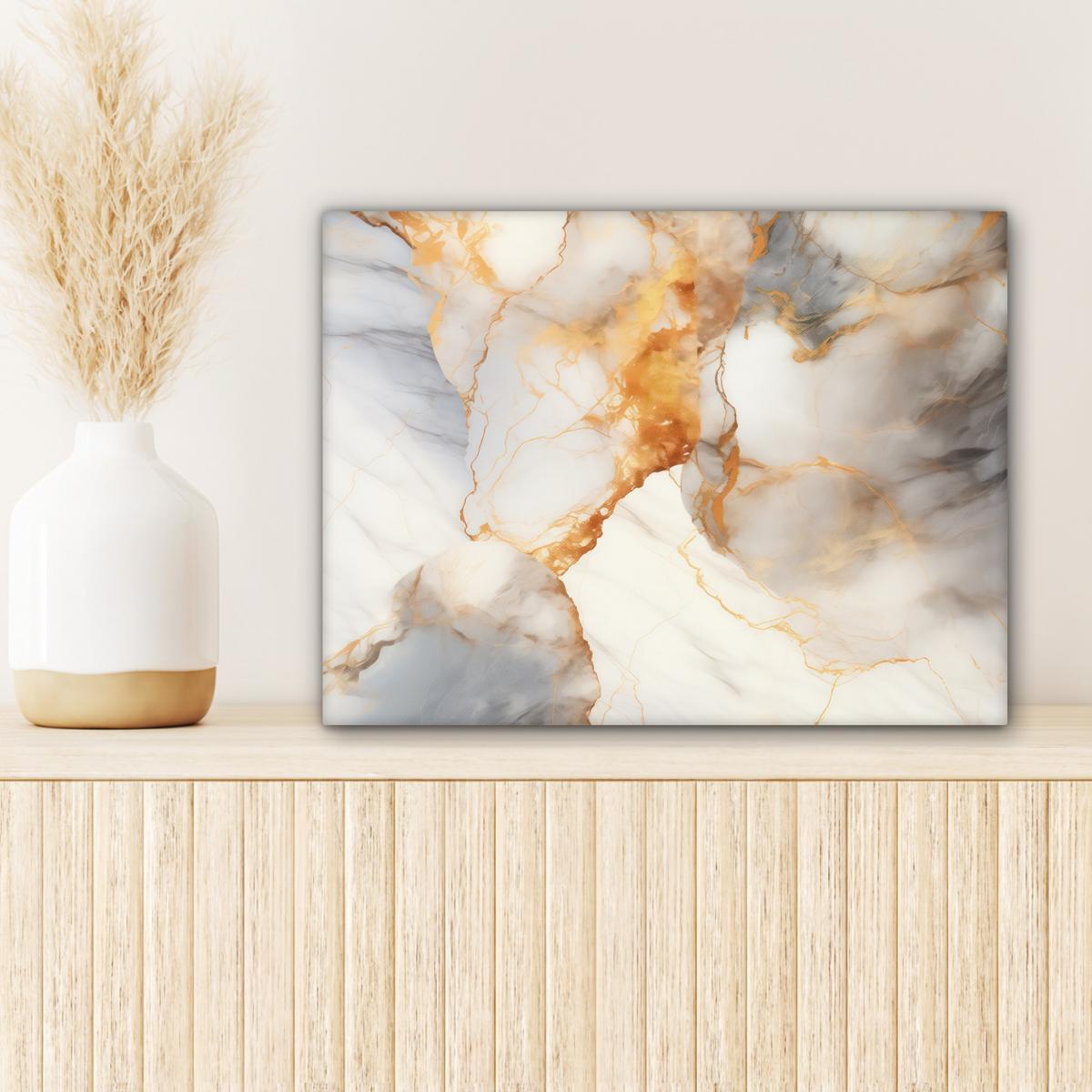 LEINWANDBILD Marmor - Grau - Gold Wandbild 40x30 cm - Weiß, Textil (40/30cm) - MuchoWow