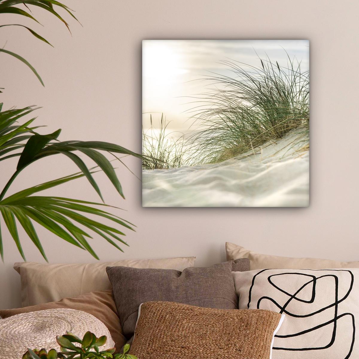 LEINWANDBILD Dünen mit Strandhafer in der Sonne des Nationalparks Schleswig-Holsteinisches Wattenmeer Wandbild Wohnzimmer 50x50 cm - Creme, Textil (50/50cm) - MuchoWow