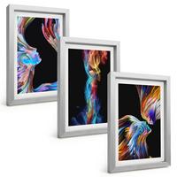 BILDER SET 3er Set - 20x30 cm Silberner Rahmen - Bunte abstrakte Gesichter - Silberfarben, Kunststoff (20/30cm) - TULUP