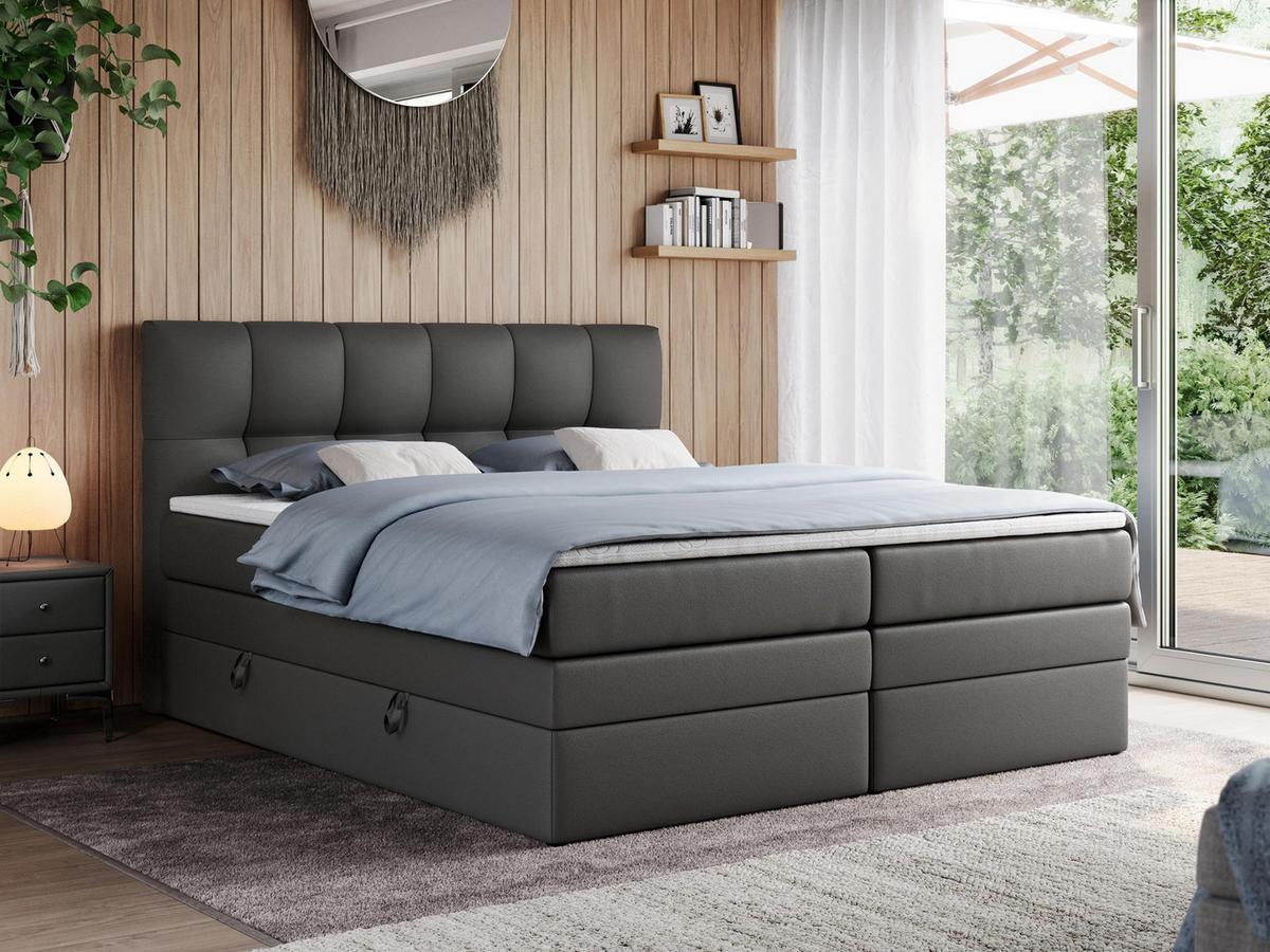 BOXSPRINGBETT ALVIN KING 200/200 Dunkelgrau Kunstleder - H3 - Dunkelgrau, Holz/Textil (200/200cm) - MKS