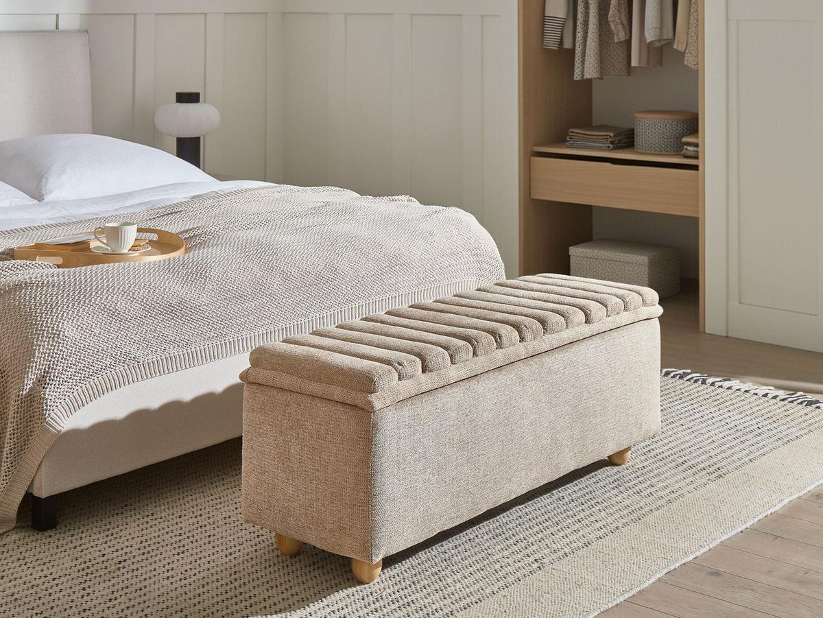 POLSTERBANK mit Stauraum Stoff Beige Salida - Beige/Braun, Holz/Textil (115/54/39cm) - Beliani