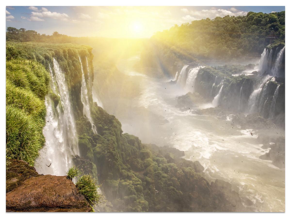 FOTOTAPETE für Wohnzimmer Wasserfall Sonnenaufgang Pflanzen 400x280 - Gelb/Beige, Papier (400/280cm) - Muralo