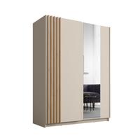 KLEIDERSCHRANK Beralto Beige 150/198,5/63,5 cm – mit Spiegel und Lamellenfront - Beige, Holzwerkstoff (150/198.5/63.5cm) - AX Living