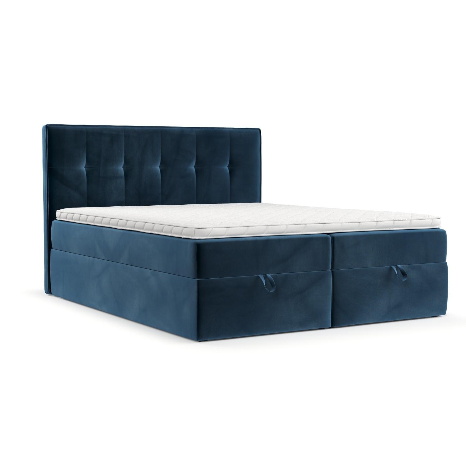 BOXBETT Tivra 160/200 cm Dunkelblau im Kronos Stoff - Schwarz/Dunkelblau, Holz/Holzwerkstoff (160/200cm) - AltaBeds