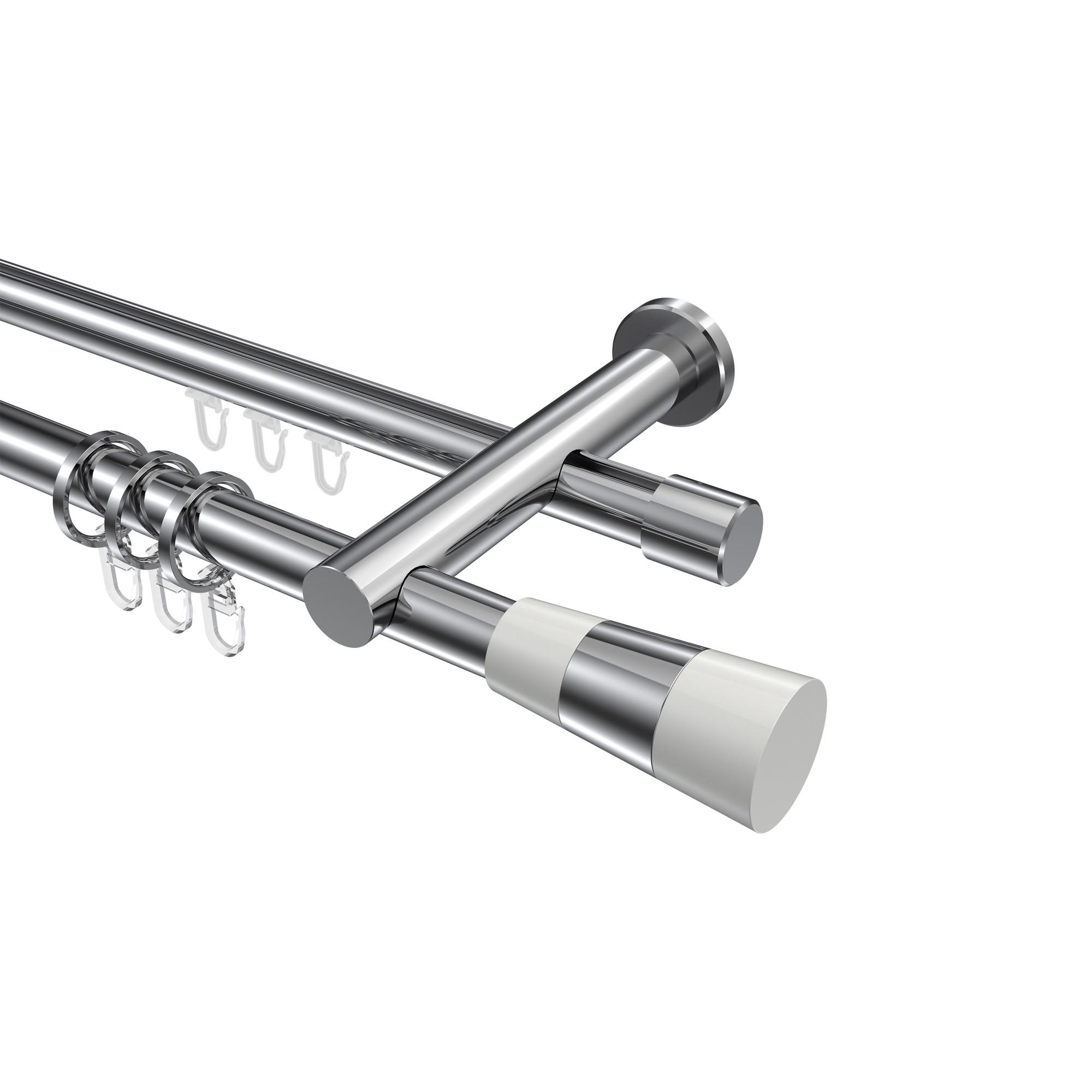 GARDINENSTANGE RUNDROHR-INNENLAUF Platon Tanara 200 cm, 2-läufig, 20 mm Ø Chrom - Chromfarben/Weiß, Metall (200cm) - INTERDECO