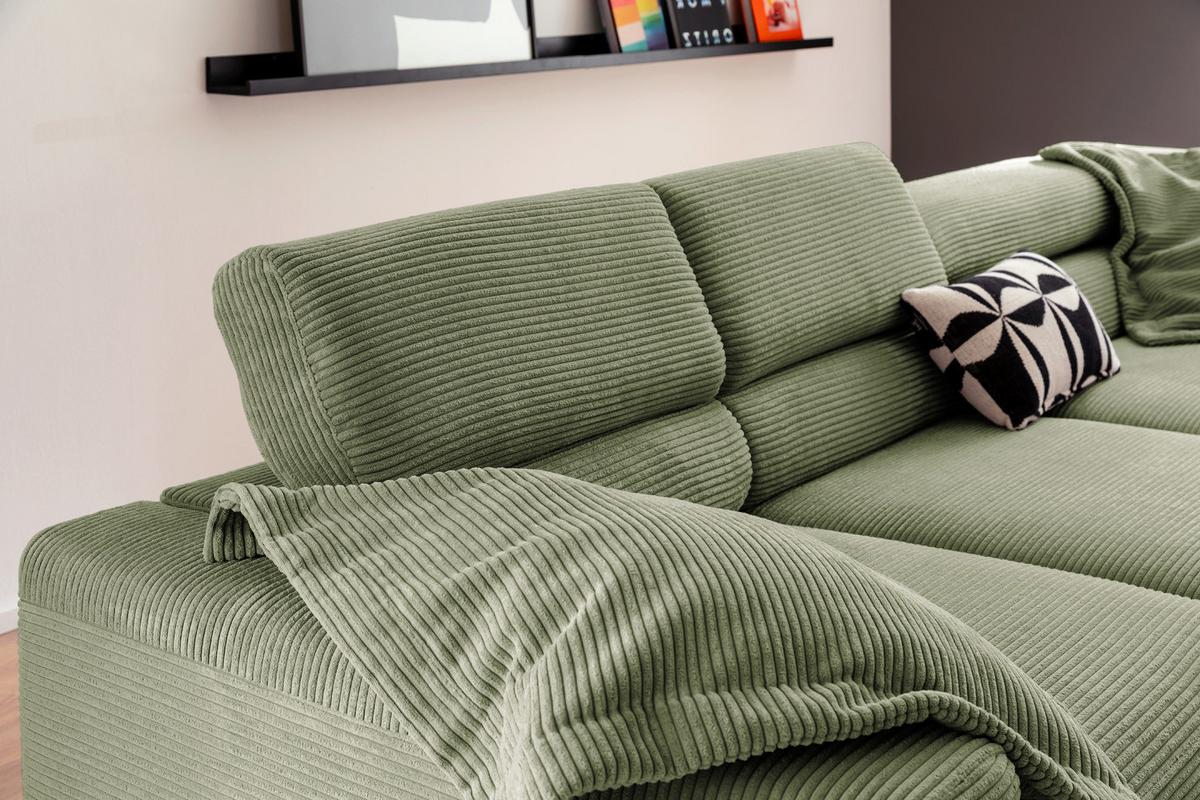 ECKSOFA DELIA Grün Cord - Schwarz/Olivgrün, Textil/Metall (312/219cm) - KAWOLA