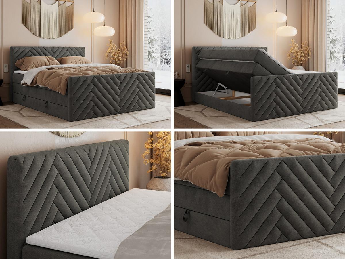 BOXSPRINGBETT PARIS KING DUO - 160/200 - Dunkelgrau Velvet - H3 - Dunkelgrau, Holz/Textil (160/200cm) - MKS