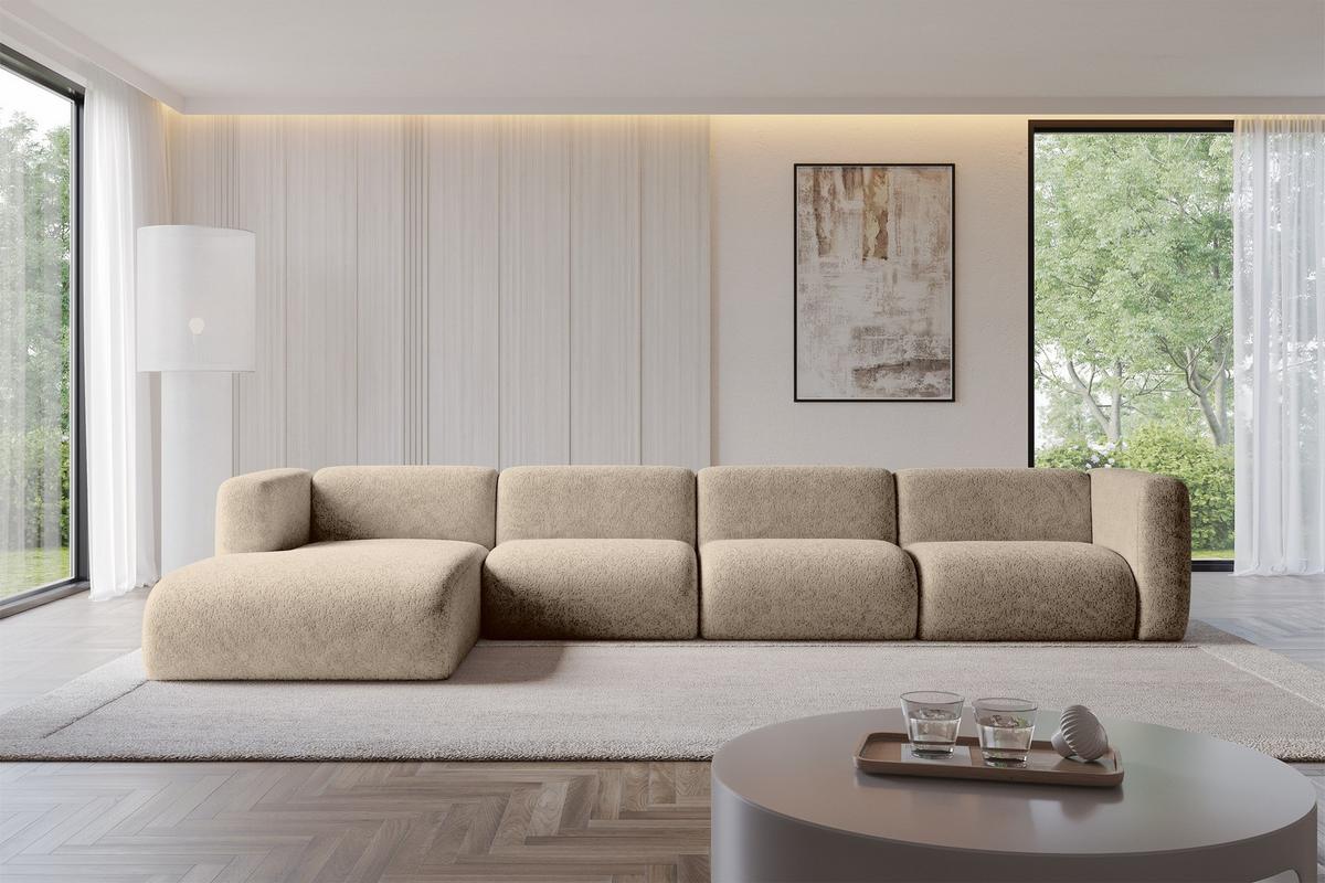 ECKSOFA Ottomane Links MIRA-L3 409x179x70 Braun Velours - Schwarz/Braun, Holzwerkstoff/Kunststoff (409/179cm) - ALTDECOR