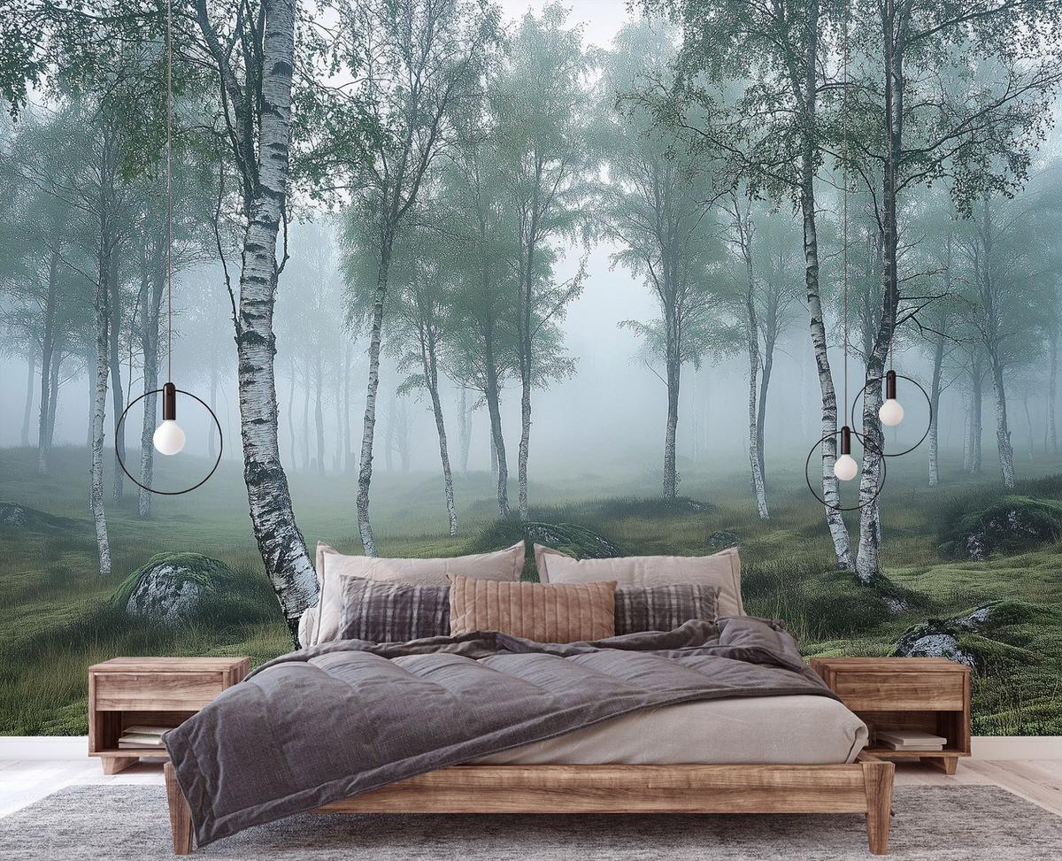 FOTOTAPETE 3D Effekt Wald Birken Wohnzimmer 250x175 - Multicolor, Papier (250/175cm) - Wallarena