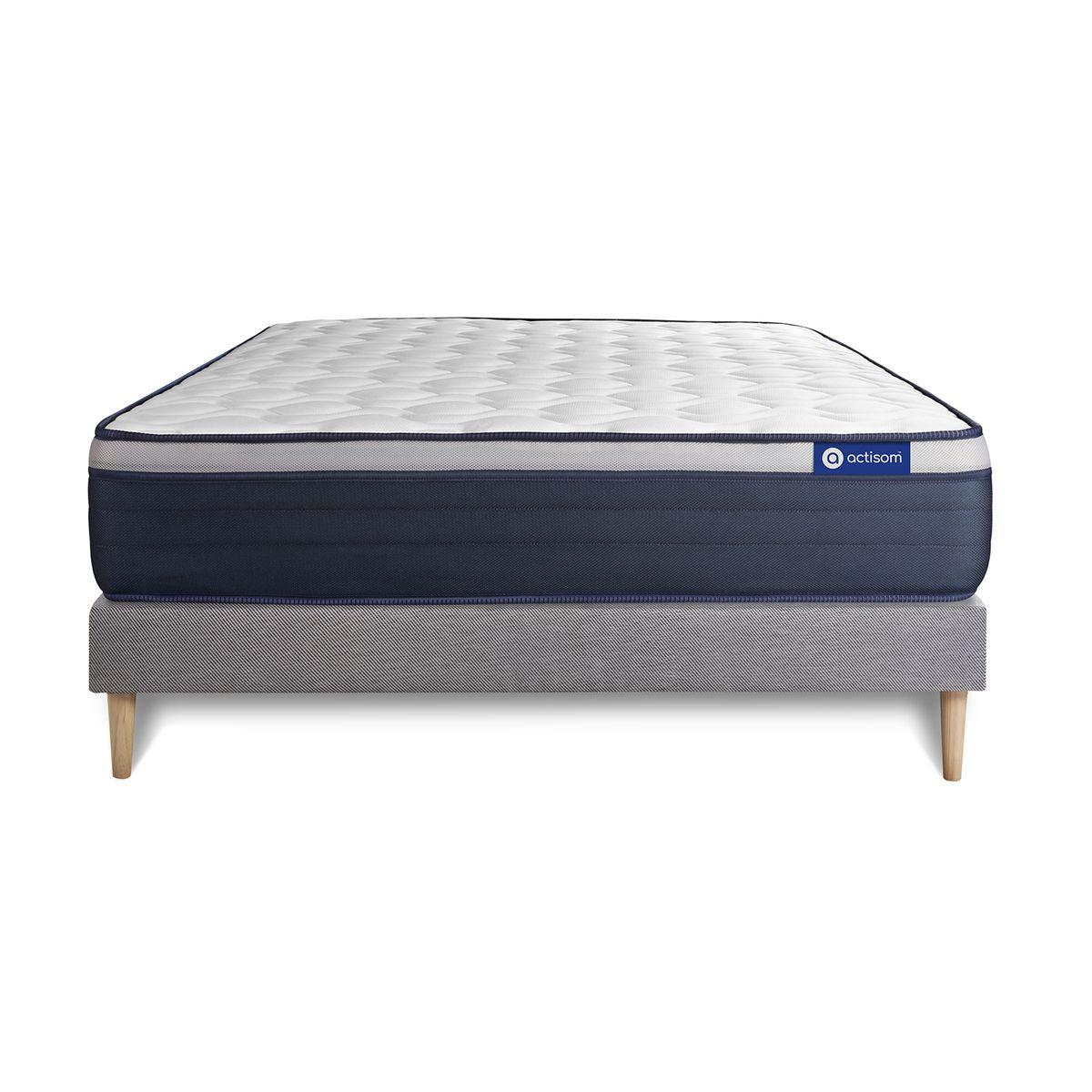 BETT Actiflex max Taschenfederkern und Memory-Schaum 135 x 200 cm h3 - Kit Bettgestell Grau - Beige/Grau, Karton/Holz (135/200cm) - ACTISOM
