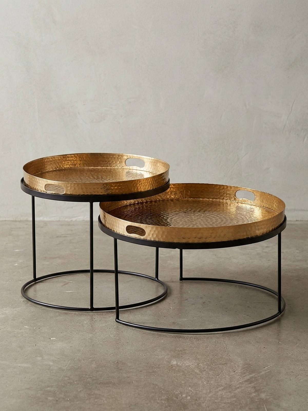 COUCHTISCH 2er Set Aluminium Hammerschlag Handgefertigt, Gold 56x56x33 cm - Goldfarben/Schwarz, Metall (56/56/33cm) - KADIMA DESIGN
