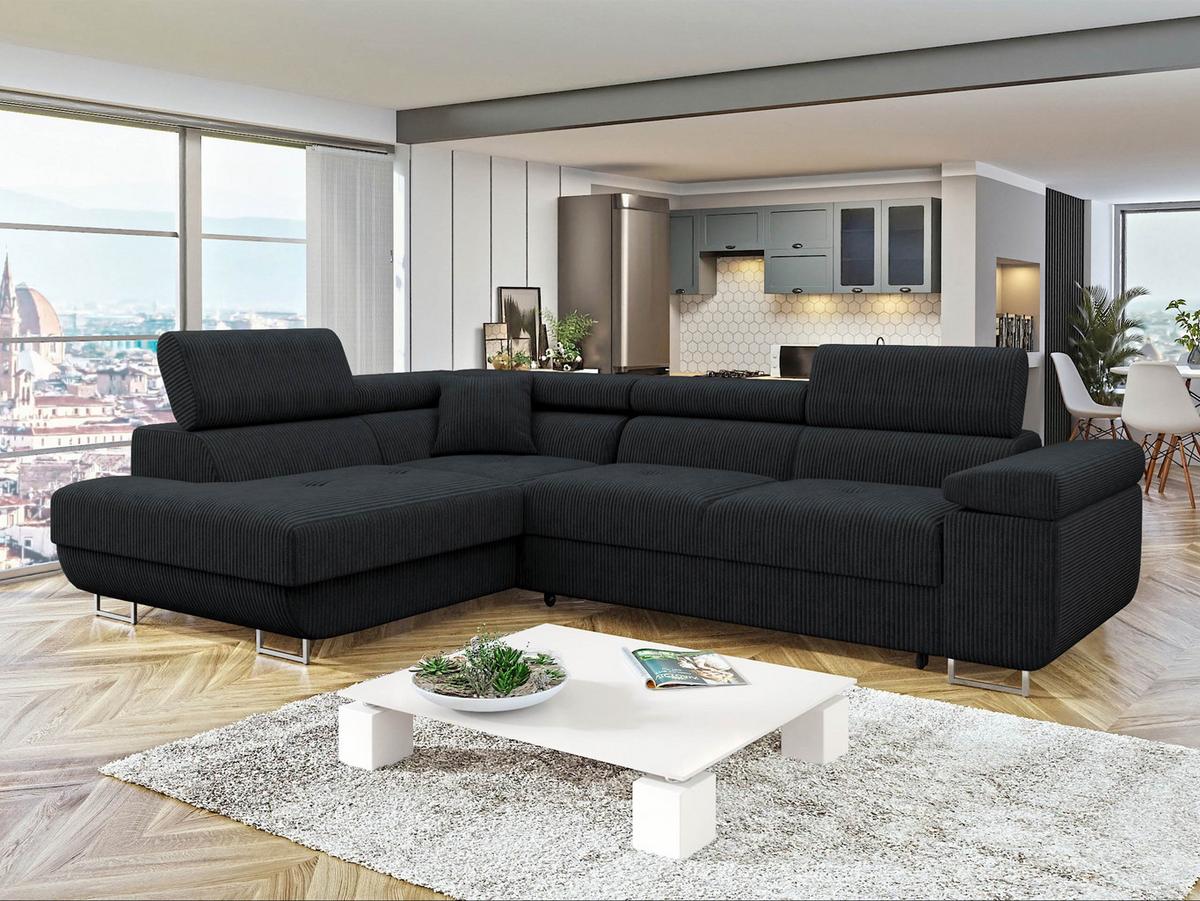 ECKSOFA Torezio Cord, Seite: Links - Schwarz, Holz/Textil (274/203cm) - MIRJAN24