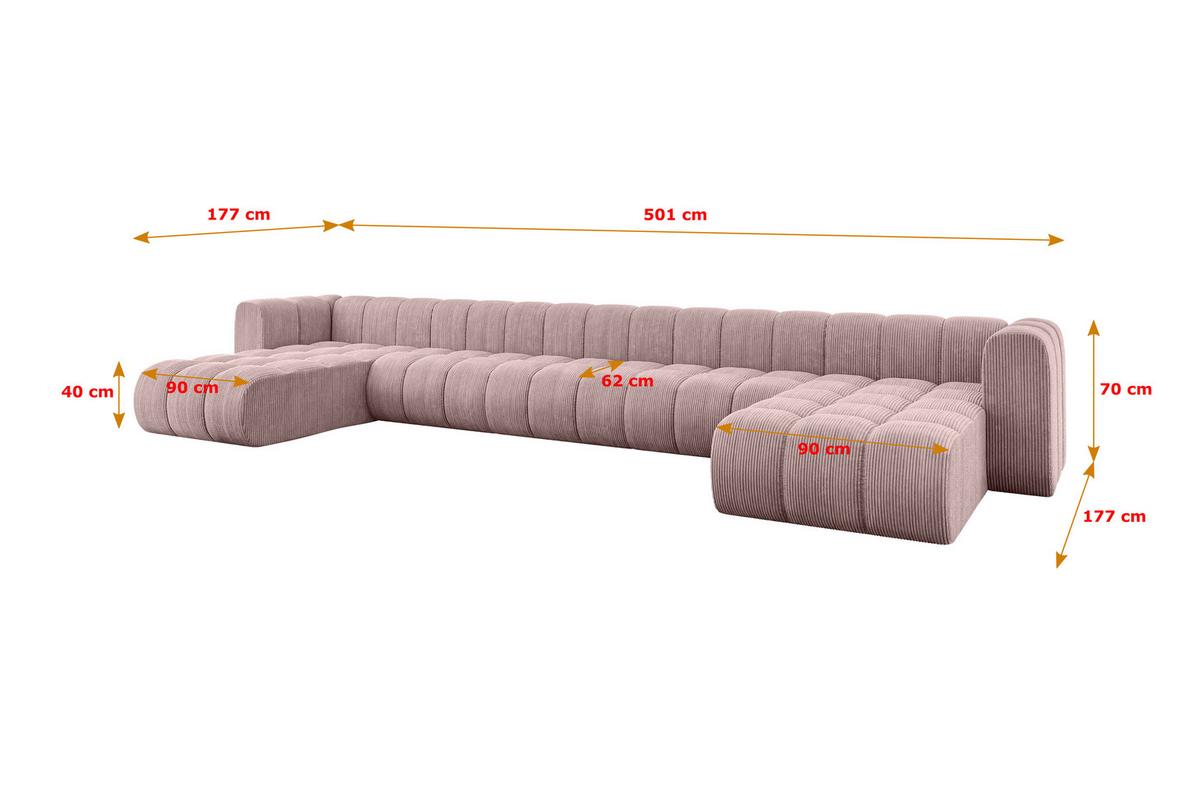 WOHNLANDSCHAFT modulares Sofa Joren-U3 - 501x177x70 cm Rosa - Rosa, Holzwerkstoff/Textil (501/70/177cm) - ALTDECOR