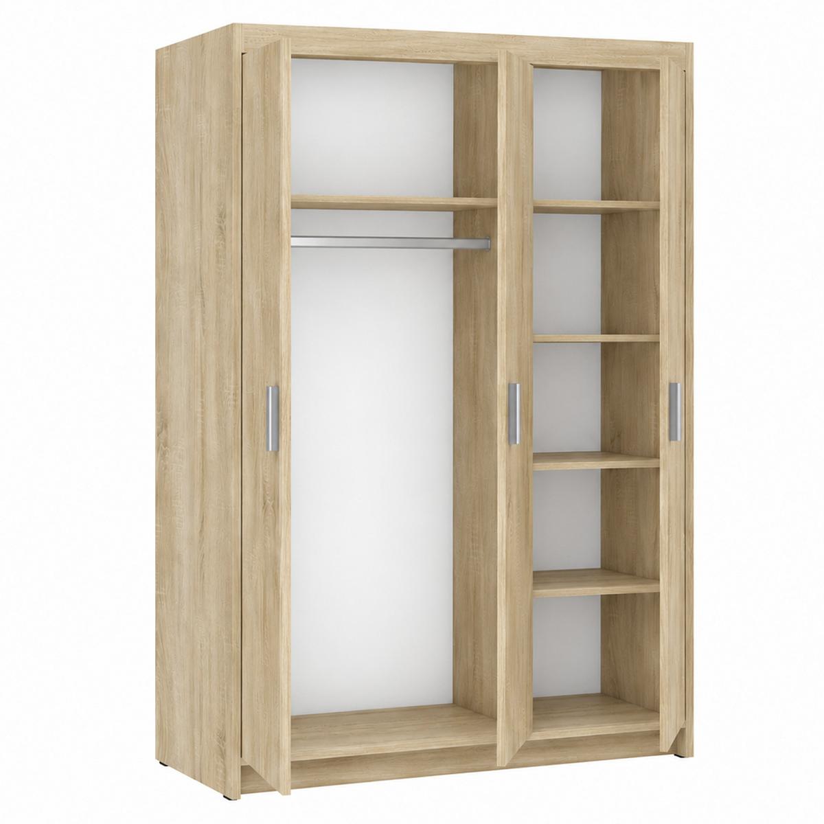 DREHTÜRENSCHRANK Elena mit 3 Türen, ohne Spiegel, Sonoma Eiche - Sonoma Eiche, Holzwerkstoff (130/190/53cm) - Beautysofa