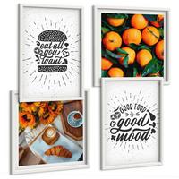 BILDER SET 4er Set - 50x50 cm & 40x60 cm Weißer Rahmen - Juicy Oranges Kitchen - Weiß, Kunststoff (50/50cm) - TULUP