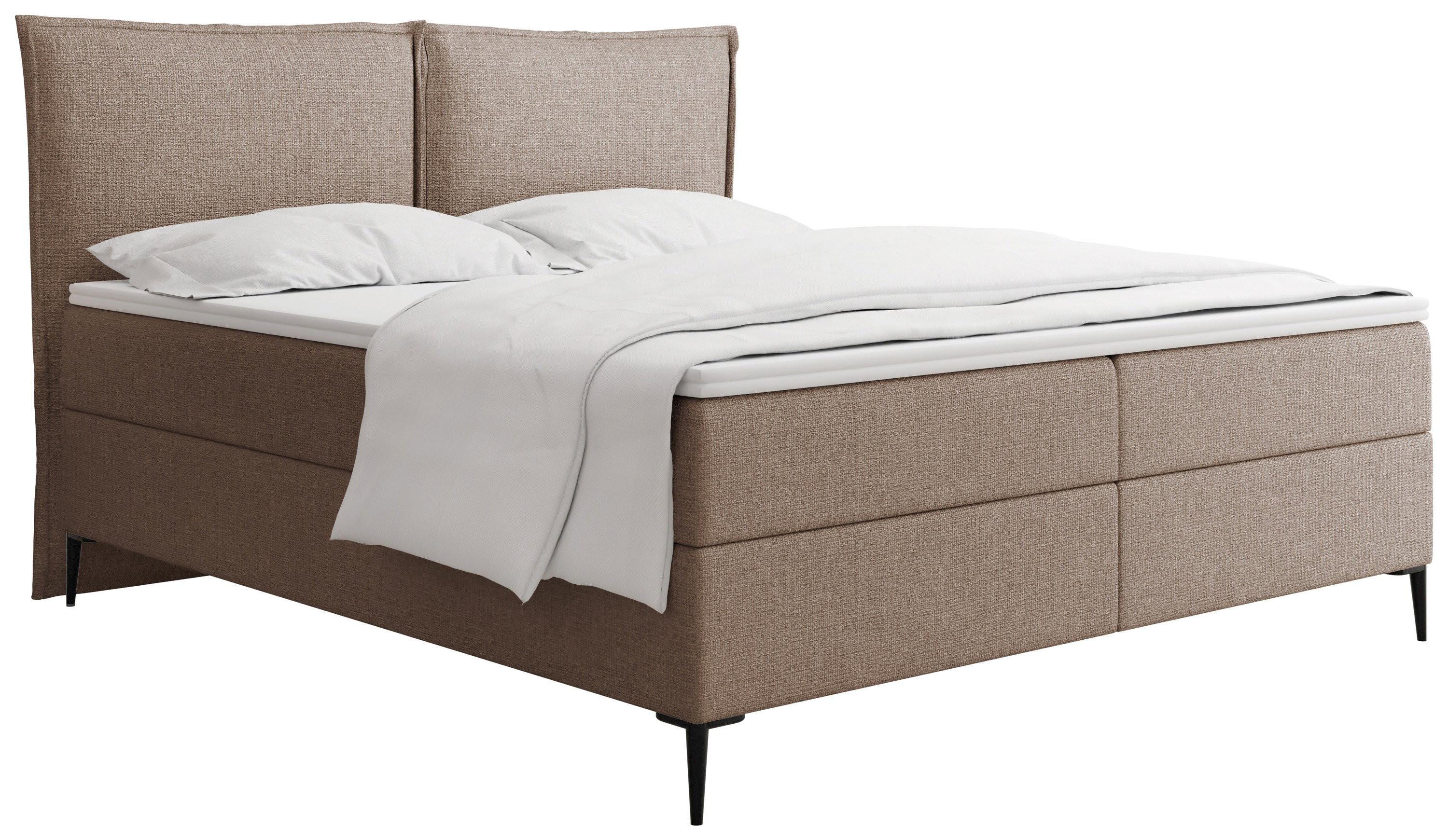 BOXBETT Calio Rise mit Bettkasten, Braun Chenille 140x200 cm – inkl. H4 Taschenfederkern Matratze & Foam Topper - Beige/Schwarz, Holz/Holzwerkstoff (140/200cm) - WFL GROUP