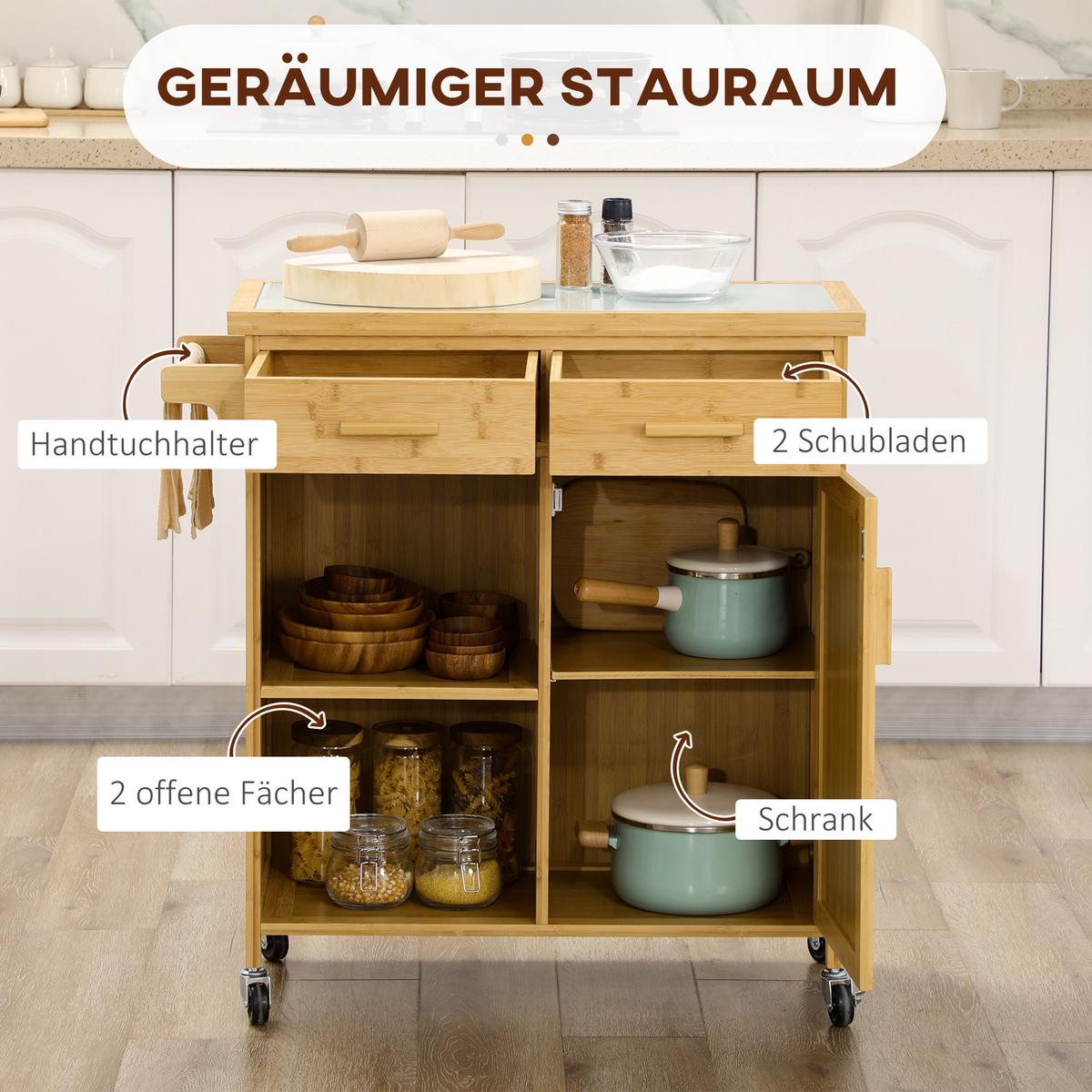 KÜCHENWAGEN, Bambus, Naturholz - Naturfarben, Naturmaterialien (36/85/84cm) - HOMCOM