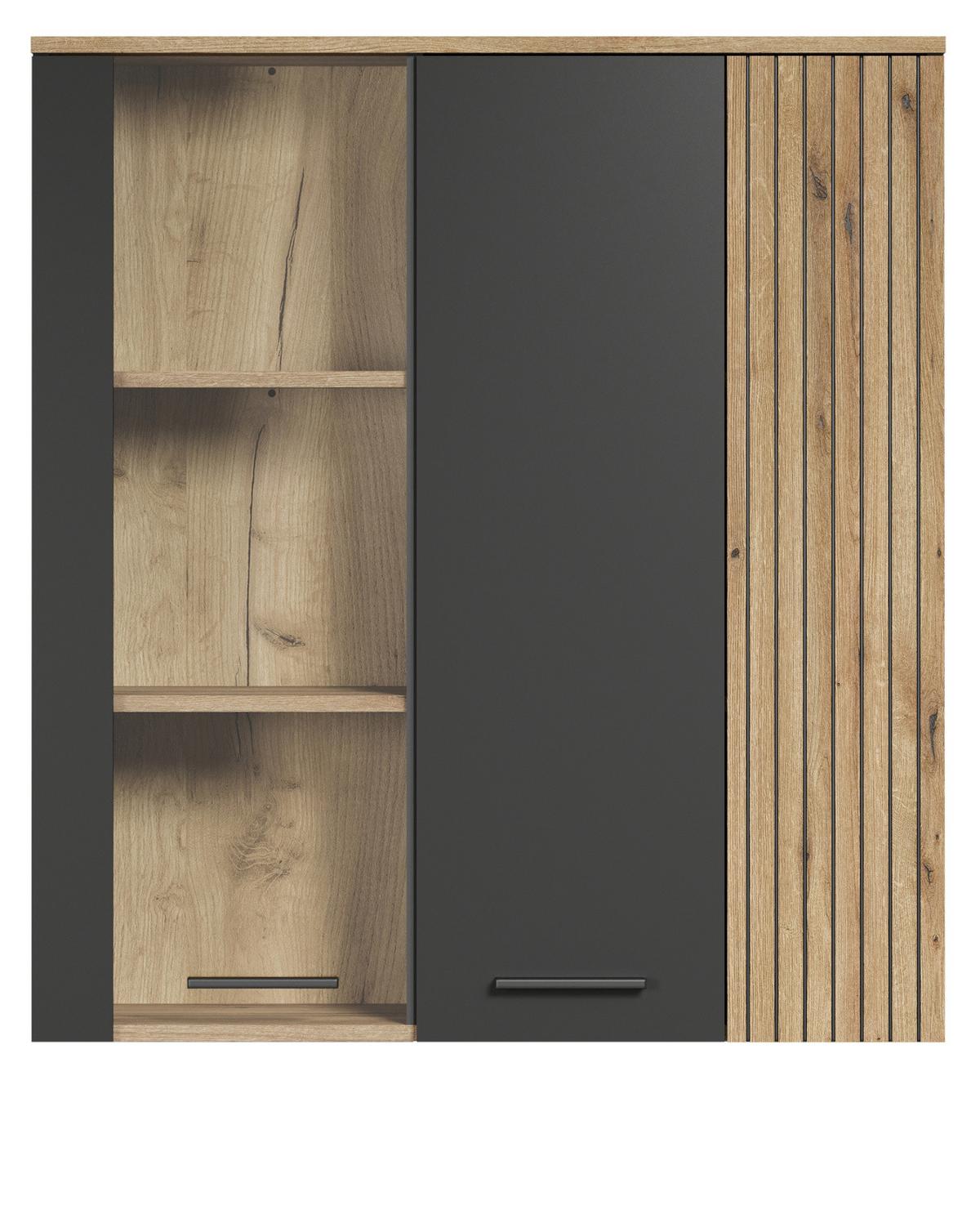 HÄNGEVITRINE grau, Evoke Eiche, Vitrine hängend 90 x 99 cm - Eichefarben/Schwarz, Glas/Holzwerkstoff (90/99/34cm) - Top.Furn
