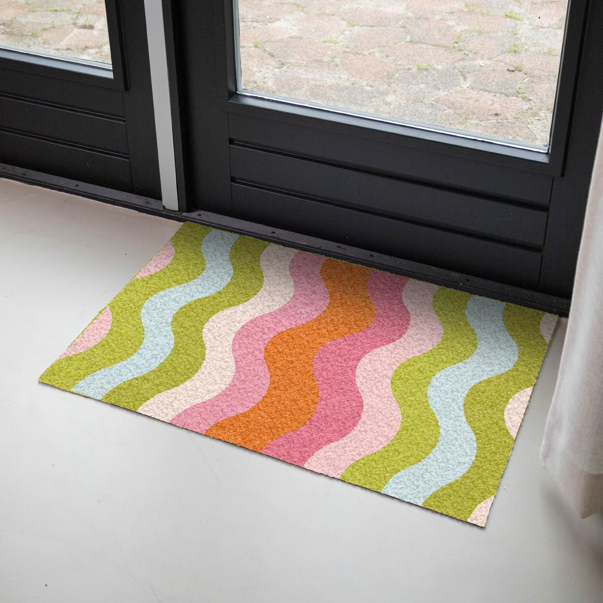 FUSSMATTE Bahnen - Wellen - Bunt - Vertikal Fußabtreter 90x60 cm - Multicolor, Kunststoff (90/0.4cm) - MuchoWow