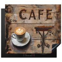 HERDABDECKPLATTE Cafe - Holz - Kaffee - Regale Herdabdeckung Induktionsfeld 60x52 cm - Schwarz, Kunststoff (60/52/0.2cm) - MuchoWow