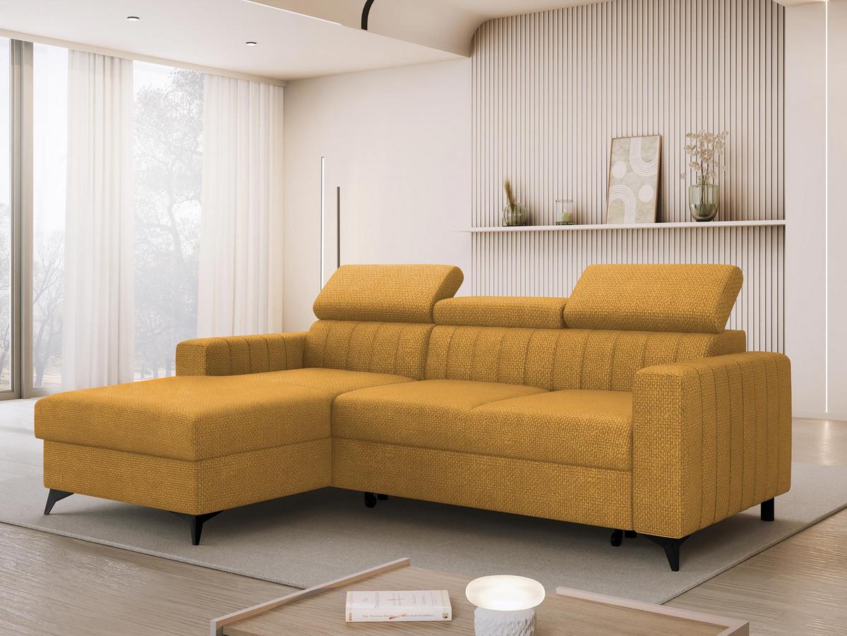 ECKSOFA Milano, Seite: Links LC+2R - Currygelb/Schwarz, Holz/Textil (236/172cm) - MIRJAN24