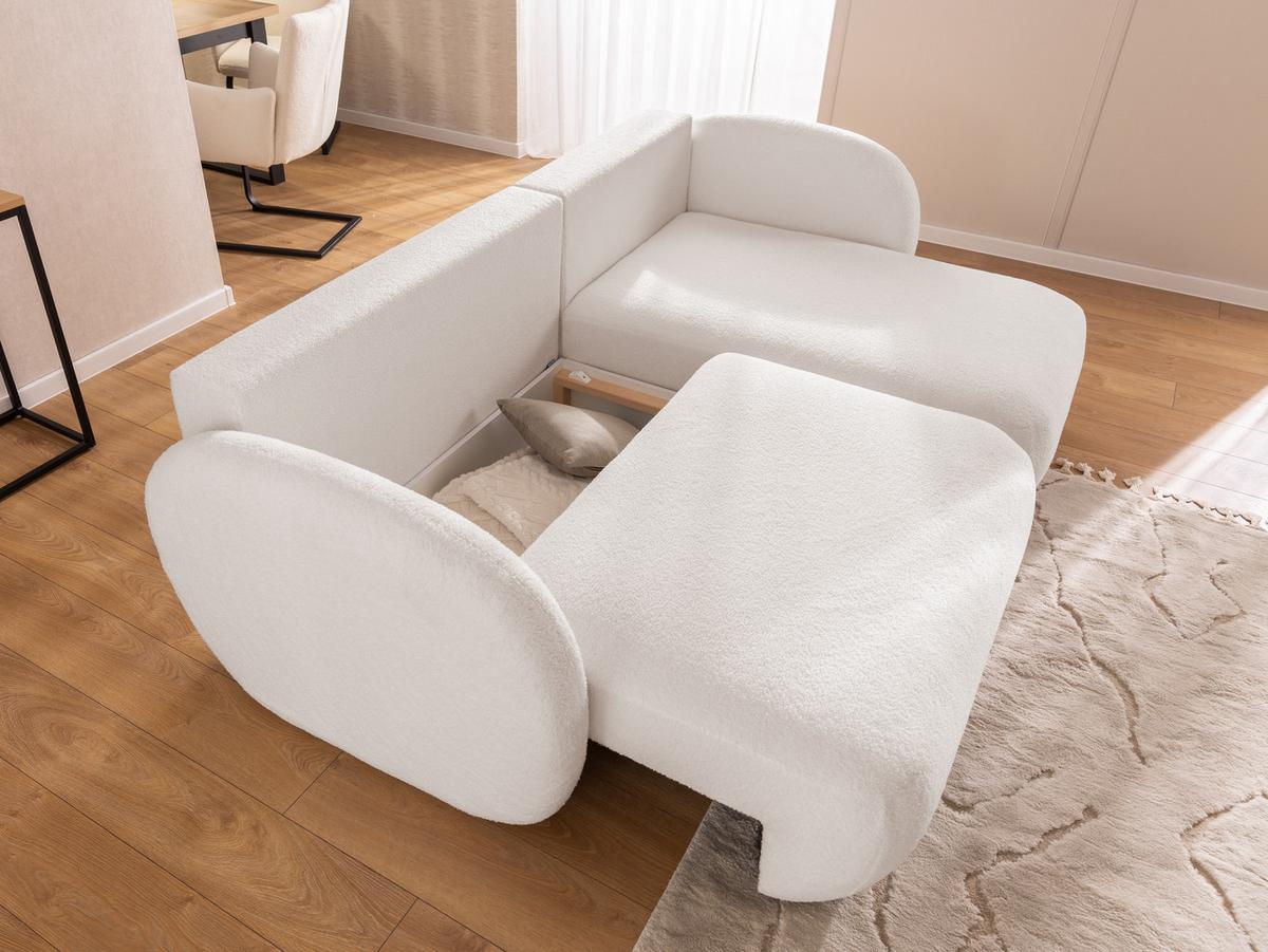 ECKSOFA Candy mit Schlaffunktion Weiß Bouclé-Stoff - Ottomane rechts - Schwarz/Weiß, Holz/Kunststoff (146/230cm) - S-Style Möbel