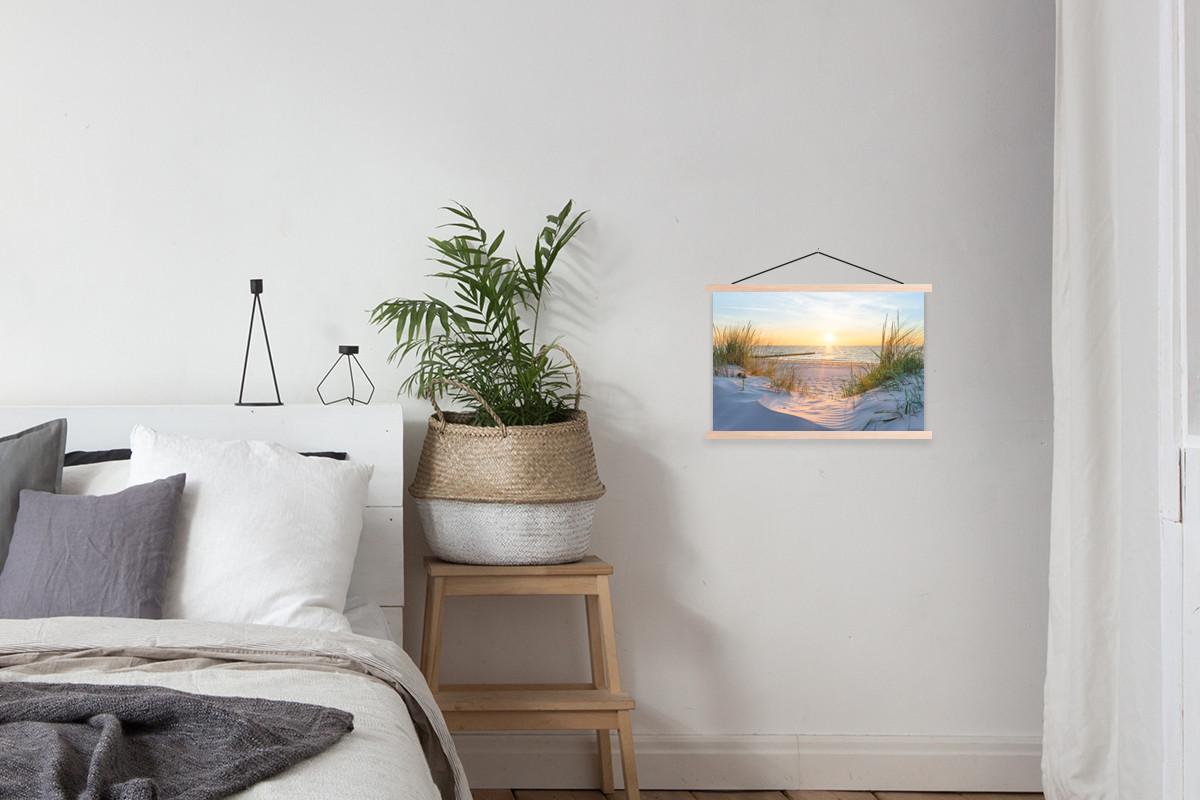 POSTER MIT MAGNETLEISTEN Strand - Sonne - Düne - Gras - Sand - Horizont Wandbilder 60x40 cm - Hellblau, Textil (60/40/0.15cm) - MuchoWow