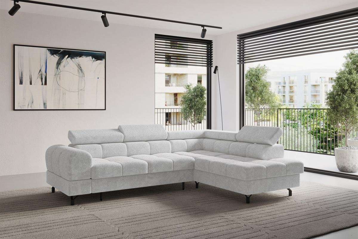 ECKSOFA mit Schlaffunktion Ottomane Rechts LUMA-L 272x203x70 Grau Velours - Schwarz/Grau, Holzwerkstoff/Kunststoff (203/272cm) - ALTDECOR