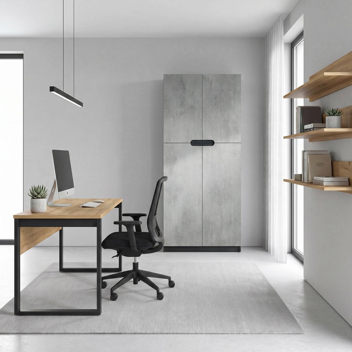 BÜROSCHRANK Logan Fronten in Beton Oxid Optik - Hellgrau, Holzwerkstoff (82/184/37cm) - Vladon