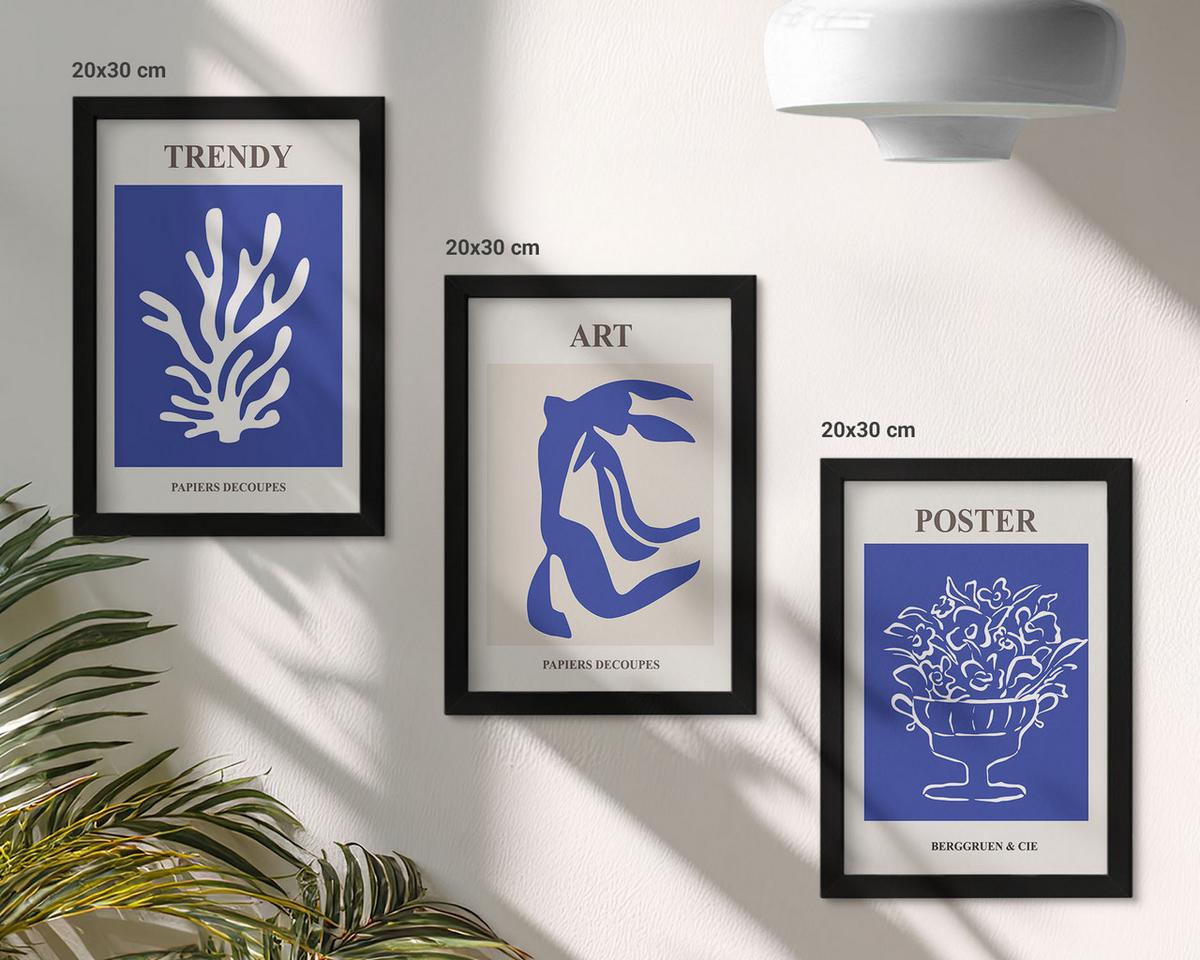 BILDER SET 3er Set - 20x30 cm Schwarzer Rahmen - Matisses abstrakte Plakate - Schwarz, Kunststoff (20/30cm) - TULUP