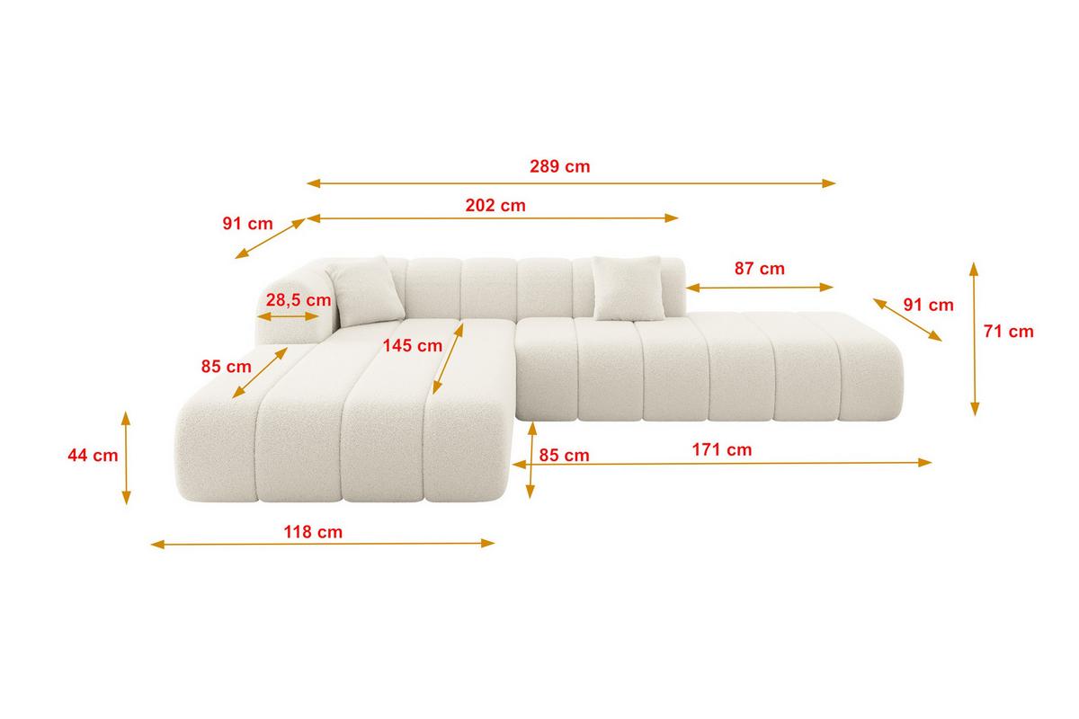 ECKSOFA Ottomane Links BILA-L 289x176x71 Beige Bouclé - Sandfarben/Beige, Holzwerkstoff/Kunststoff (176/289cm) - ALTDECOR