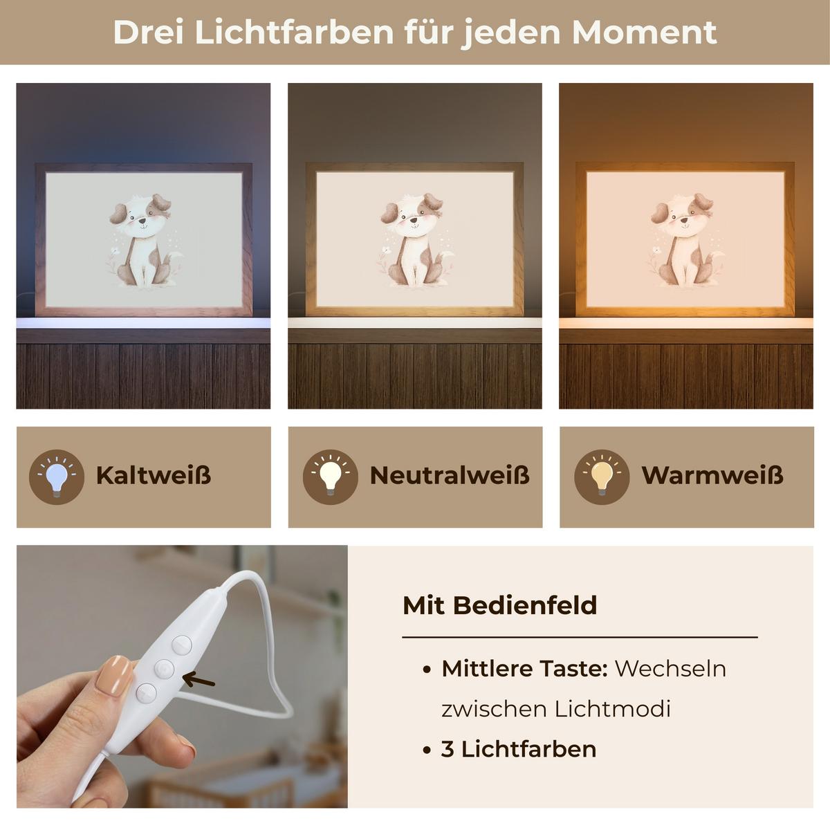 NACHTTISCHLAMPE Hund - Gefleckt - Braun 30x20 cm - Beige, Holzwerkstoff (8/30/20cm) - OnlyWow