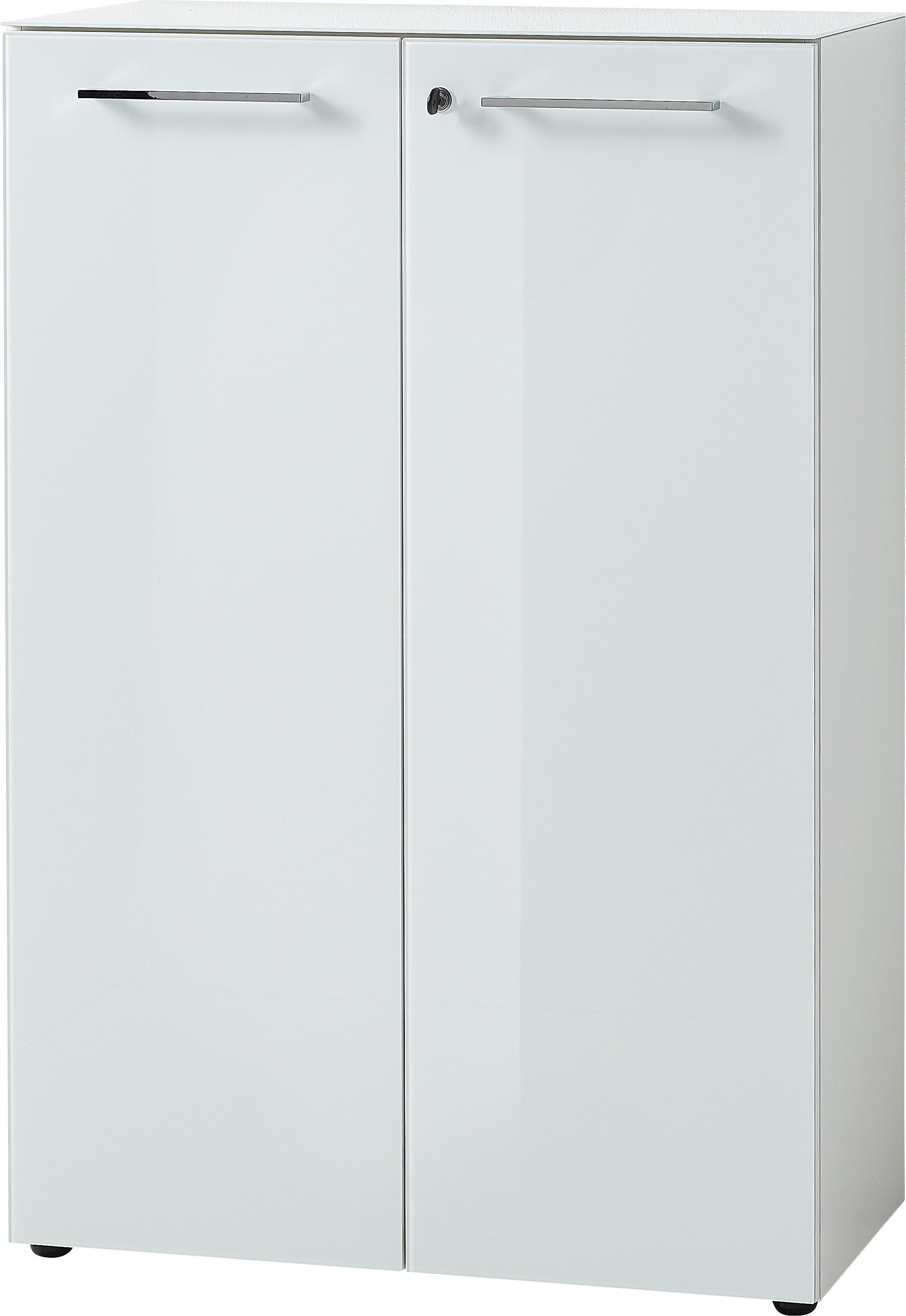 AKTENSCHRANK "Muenchen" Glasfront Soft-Close Abschließbar, Weiß 80x37x120cm - Weiß, Holzwerkstoff/Metall (80/120/37cm) - KADIMA DESIGN