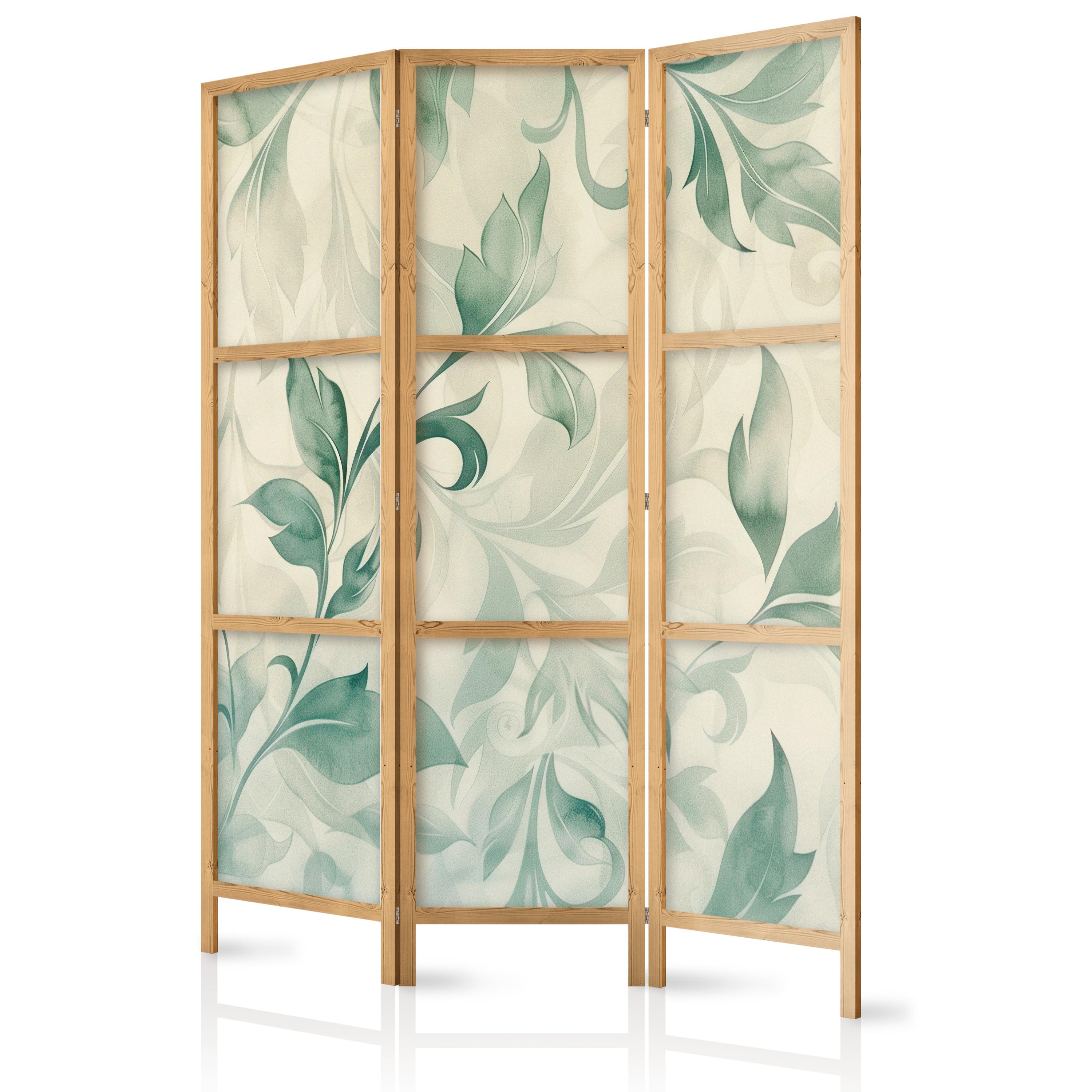 PARAVENT Japanischer 3-tlg 135x172 cm Pastellbl tter - Beige, Holz/Textil (135/172/3cm) - Muralo