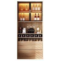 KÜCHENSCHRANK natur-optik 180 cm hoch mit 3-farben led & weinregal - Naturfarben, Holzwerkstoff (80/180/40cm) - Urban Meuble
