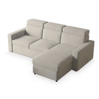 ECKSOFA PADWA Creme Kordstoff mit Schlaffunktion - Creme/Schwarz, Holz/Kunststoff (227/168cm) - MASSENO