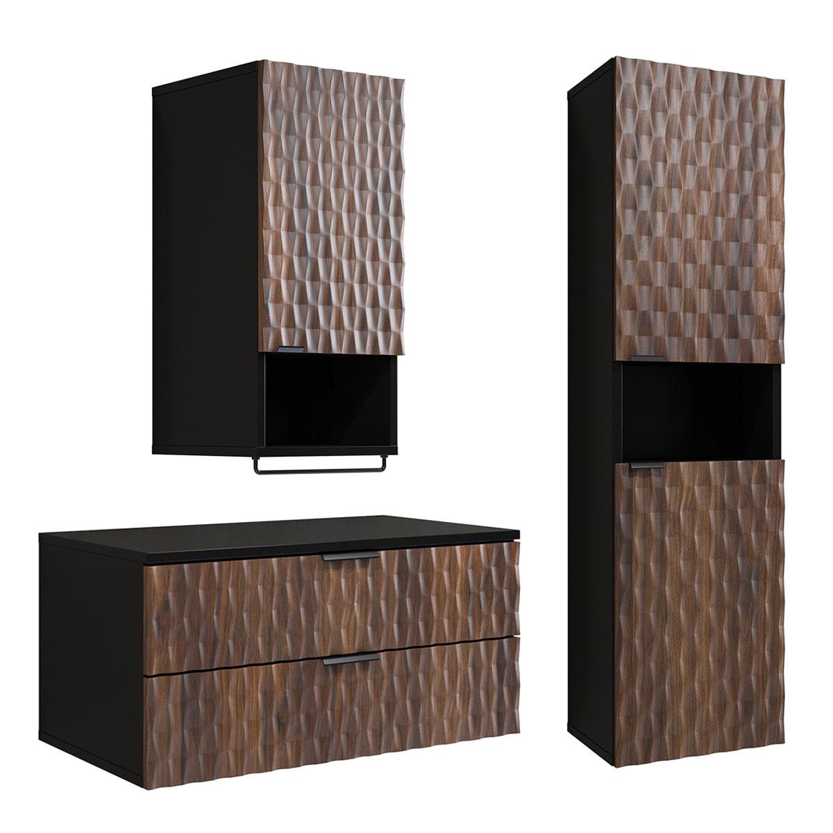 BADMÖBEL 81cm Nevia 2er-Set Holz und Schwarz - Braun, Holzwerkstoff (81/40/48cm) - Petits-meubles