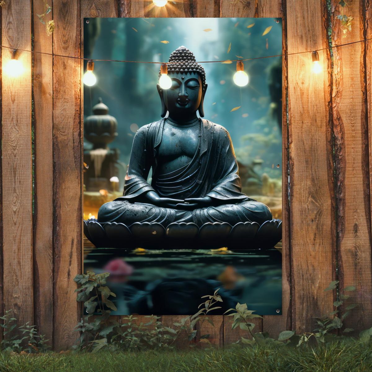GARTENPOSTER Buddha - Statue - Buddha - Zen - Kunst - Buddha Bild 120x180 cm - Dunkelgrau, Kunststoff (120/180/0.2cm) - OnlyWow