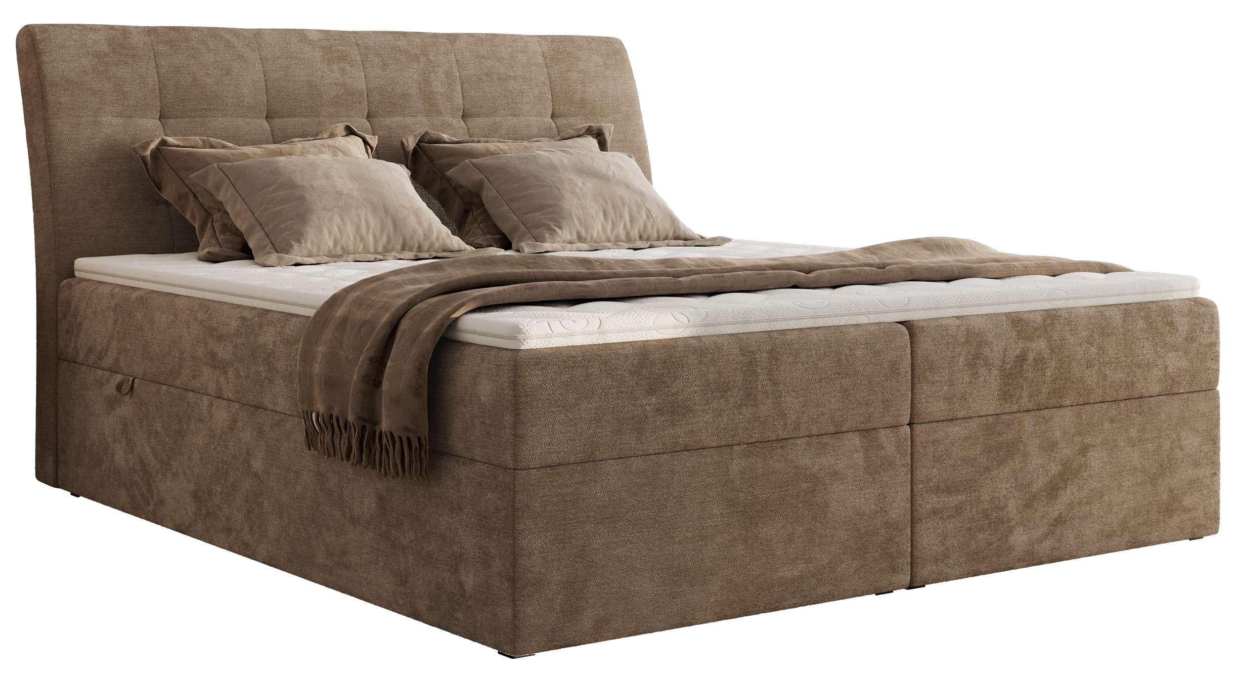 BOXBETT DAGOS 200/200 - Braun Schenille glatt - H4 - Topper T25 - Braun, Textil (200/200cm) - MKS